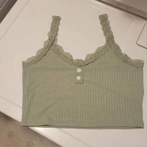 Green Lace Trim Tank Top